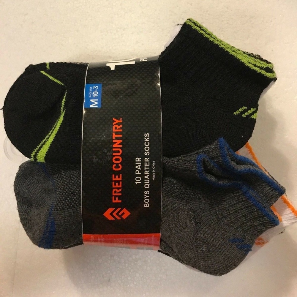 Free Country Boys Quarter Cut Ankle Socks M 7-8.5